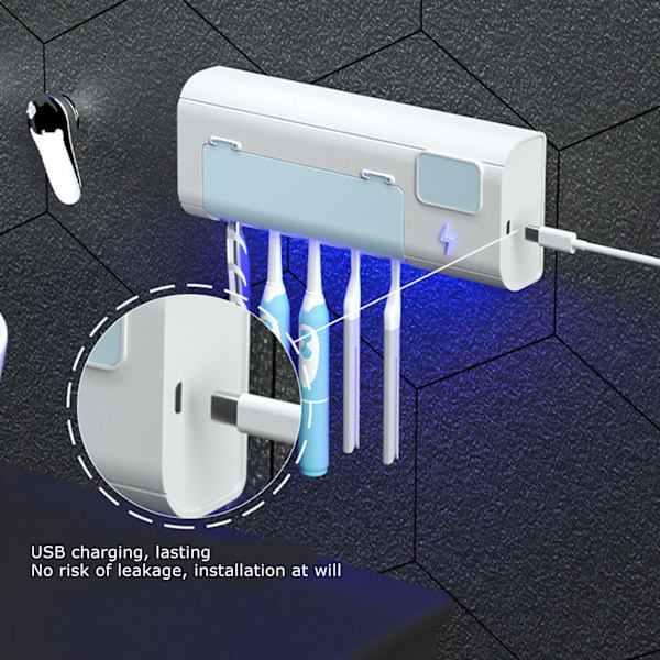 UVC Tandbørsteholder Væghængt Stativ USB Genopladelig PunchFree Organizer til Badeværelse