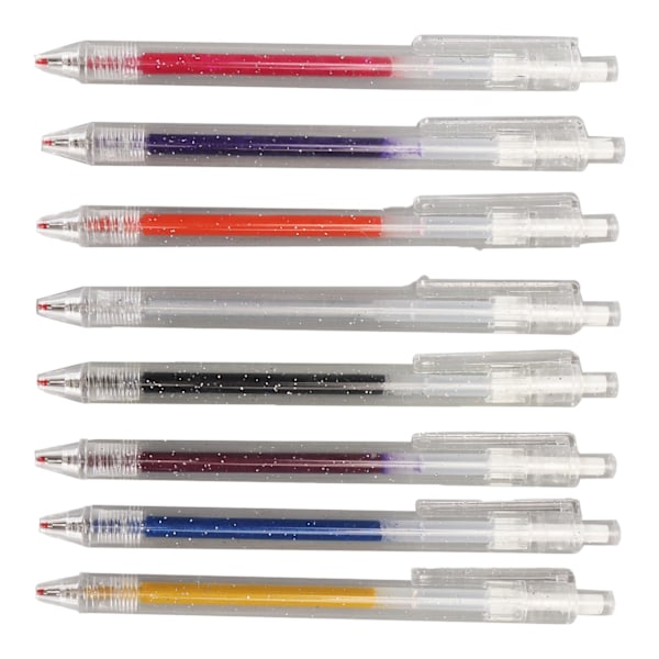 Glitter Infällbara Gelpennor Transparent Pennhållare 1.0 mm Bläck Glitter Färgade Pennor Set med Pennklämma för Barn Vuxna 8 Färger