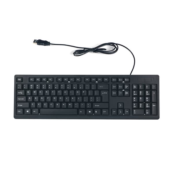 Computertastatur med USB-kablet forbindelse, 104 taster i fuld størrelse, ergonomisk design til brug med stationær og bærbar computer, robust ABS-materiale med stik