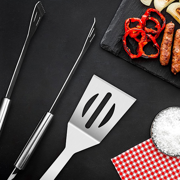 Grillverktygsset, Grillverktygsset i rostfritt stål för utomhusmatlagning, Rostbeständiga kraftiga verktyg, Bärbar väska ingår för enkel förvaring