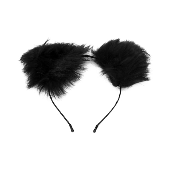Plush Katteøre Hodebånd Søt Fluffy Pelsøre Hodeplagg for Halloween Cosplay Party Svart