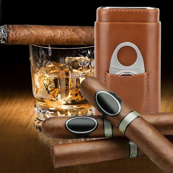 Cigarrfodral Rese-Humidor, Premium Handgjort Klartexturerat Mjukt Läder & Cederträfoder, 4-I-1 Cigarrtillbehörssats, Solid Konstruktion Cigarr