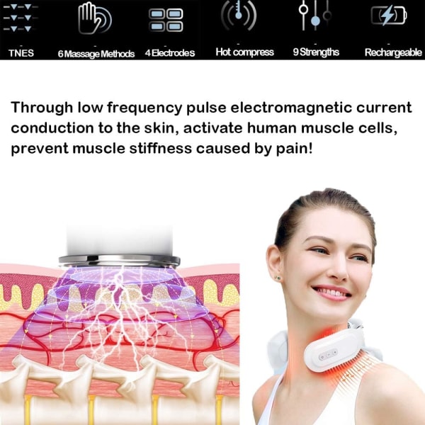 Nakkemassager med varme, Neckology Intelligent Nakkemassager, Puls Trådløs Nakkemassager, Rejse Smart Nakkemassageudstyr til Kontor, Hjem,