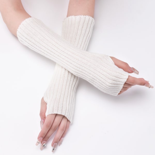 Kvinders vintervarm over albue Lange fingerløse handsker med tommelfingerhul