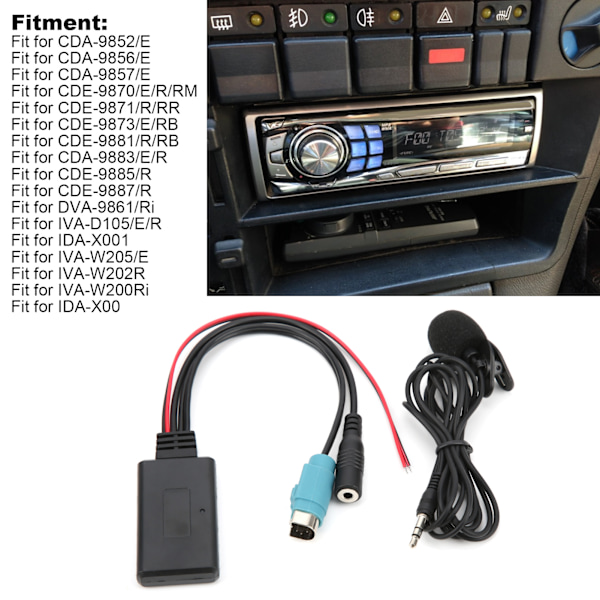 Bluetooth 5.0 AUX Kabeladapter med Mikrofon Passer til Alpine KCE‑236B CDA‑9852/E CDE‑9887/R