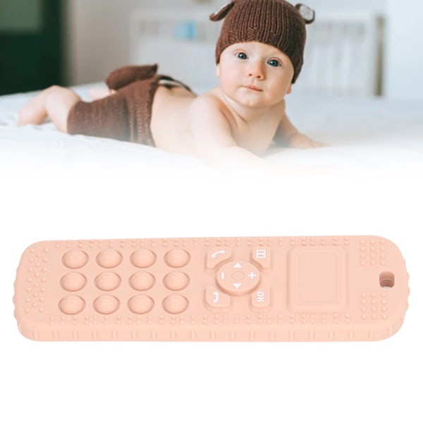 Baby TV-fjärrkontrollformad Nappertandningsspelare Bärbar Mjuk Silikon Spädbarns Tandköttslindring Tugga Sinnesleksak Persika Rosa