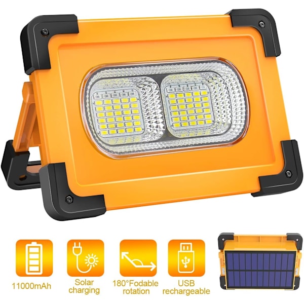 Bärbar LED Arbetslampa Solcellsdriven, Hög Lumen Solcellsladdningsbar 80W Arbetslampa med Super Stark Belysning, Idealisk för Utomhusbruk och Nödsituationer