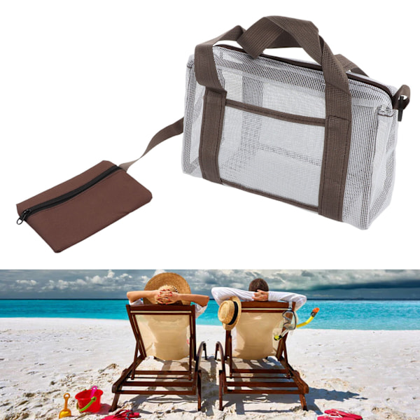 Nätstrandväska Extra Stor Lättviktig Snabbtorkande Utomhus Strandleksaksförvaringsväska för Familj 14 tum / 35,6 cm