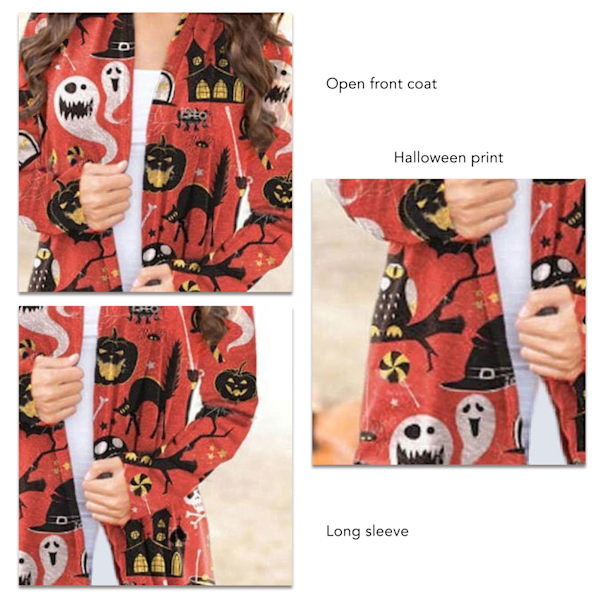 Dam Halloween Öppen Framtopp Tryck Långärmad Lös Passform Elegant Vardaglig Ytterkläder Typ 5 M