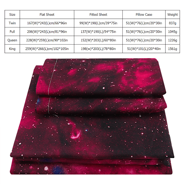 3D Printed Sky Flat Fitted Sheet Pillow Case Bed Cover Set 3Pcs/4Pcs(King)