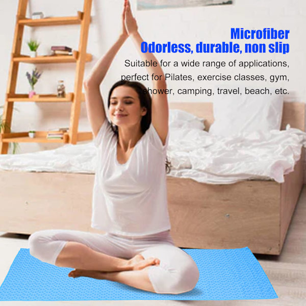 Yogamatta Handduk Mjuk Mikrofiber Halksäker Svettabsorberande Yogamatta Handduk för Pilates Träningspass Blå