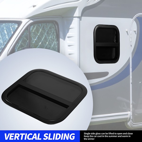 RV Skyvevindu 500 X 500mm Svart Aluminiumlegering Henger Varmebestandig Vertikal Glass Med Bevegelig Insektbestandig Nett For Veggtykkelse: 26 til