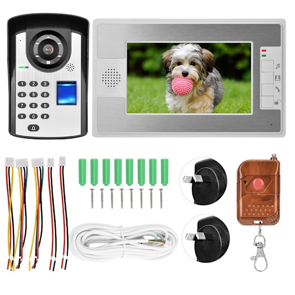 7 tommer TFT Videodørtelefon Intercom Dørklokke Fingeraftryk Adgangskode Opluk Nattesyn AU 110-240V
