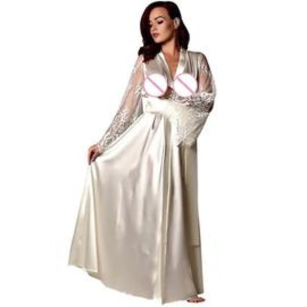 Women Satin Long Nightgown Silk Lace Lingerie Nightgown Sexy Sleepwear Dress-L