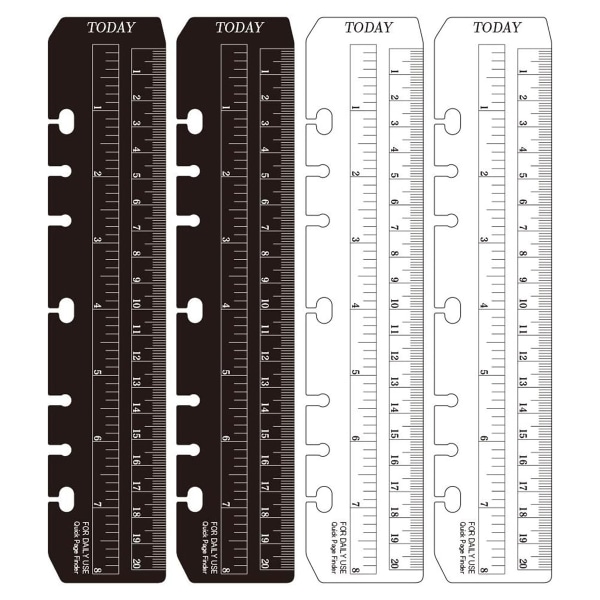 4 stk. Plastsidemarkør Snap-in Bokmerke Linjal Binder Linjal