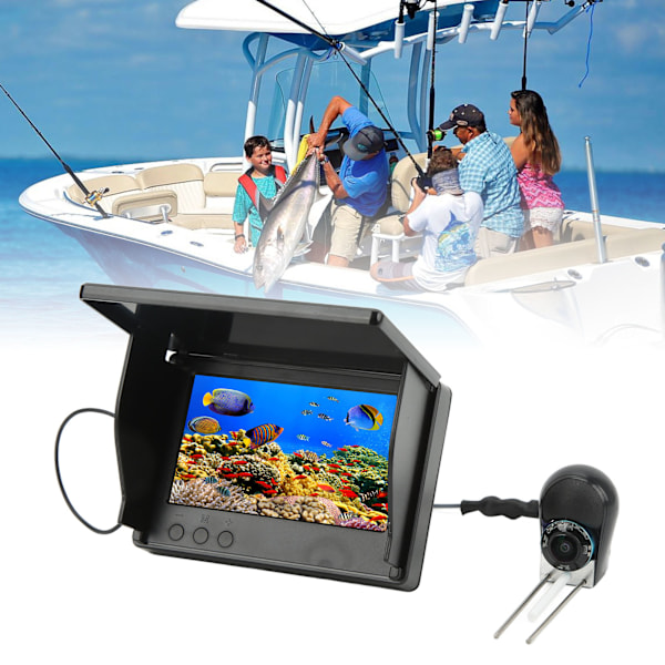 Underwaterfiskekamera Vattentät 4.3 tum IPS HD Videofiskare Kit för Utomhusfiskeutrustning 12V 30m/98.4ft