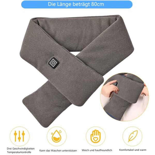 USB-lämmitettävä huivi päähän, 80 cm, harmaa