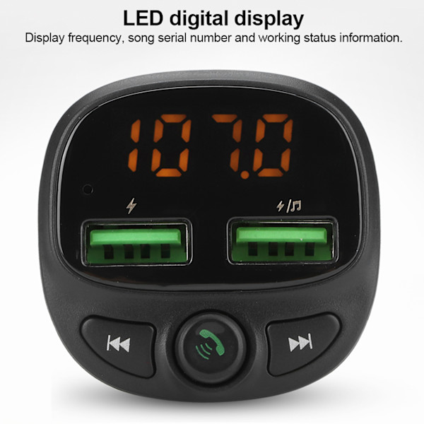 Kaksi USB-porttia oleva auton Bluetooth FM-lähetin äänensovitin handsfree-puheluille MP3-soittimelle