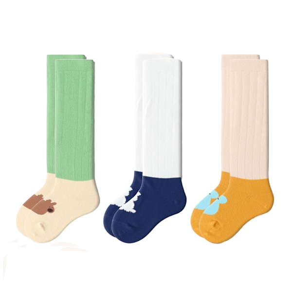 3 Par Baby Over Knee Strumpor Djurmönster Håller Varma Elastiska Andningsbara Mjuka Bomullsstrumpor för Daglig Användning S(0‑1 År)