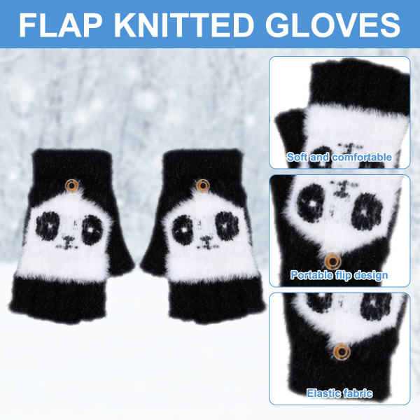 2 st panda halvfinger flik ullvantar halvfinger flik
