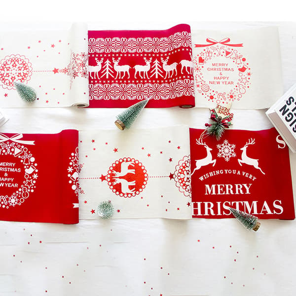 Juledug i hør, til julebordsdekoration (270*28 cm) trykt rektangulær dug White Snowflake Elk