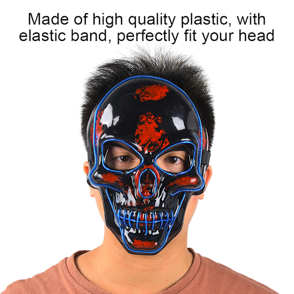 Skull Scary Glow Halloween Cosplay Costume Mask Light up for Festival Parties Prop Show Decorblue