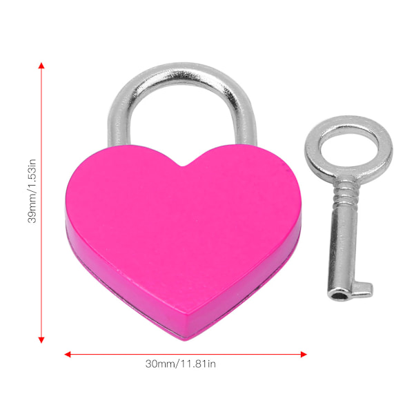 2 Sets Heart Lock Metal Colorful Exquisite Padlock Household Craft Supplies with Keys 30x39mmRose Red