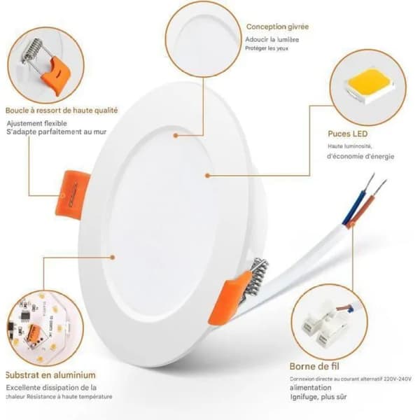 Extra Platt LED Infälld Spotlight - 7W - Neutralvitt 4000K - Utskärning Φ80-90mm - 10 st - För Kök, Vardagsrum, Hall