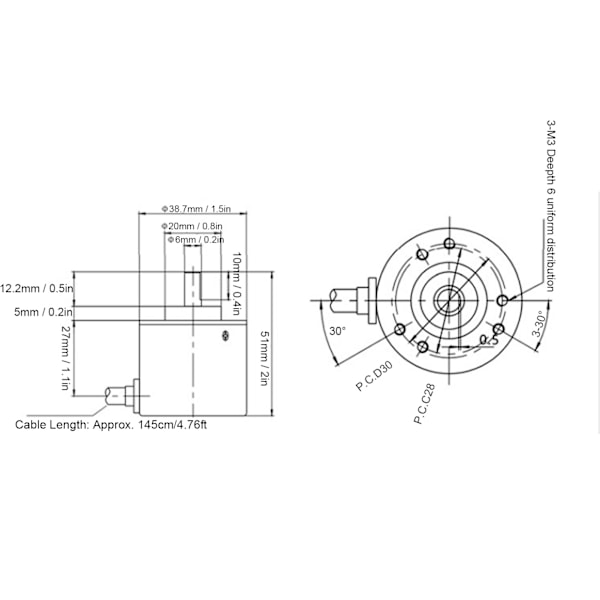 Encoder AB 2‑Fase Inkremental 5‑24V DC Solid Shaft Encoder til Kontorautomatisering Engineering360B