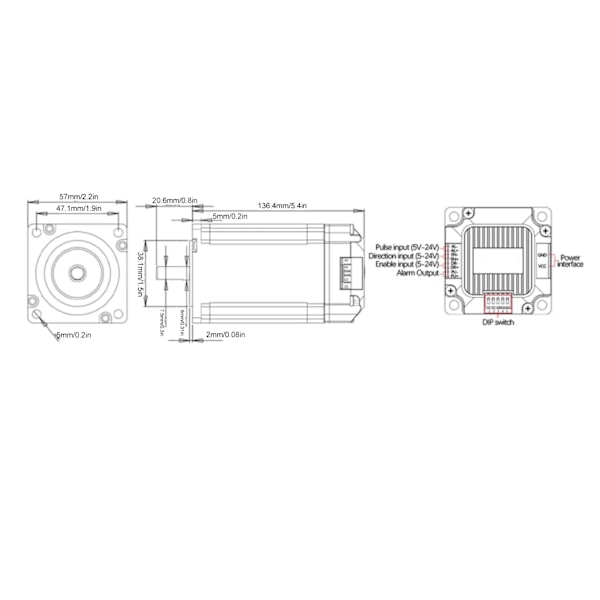 Integreret Servomotor 3Nm Aluminium Legering Lukket Kreds Trinmotor med 3D Printer Driver 20‑48VDC