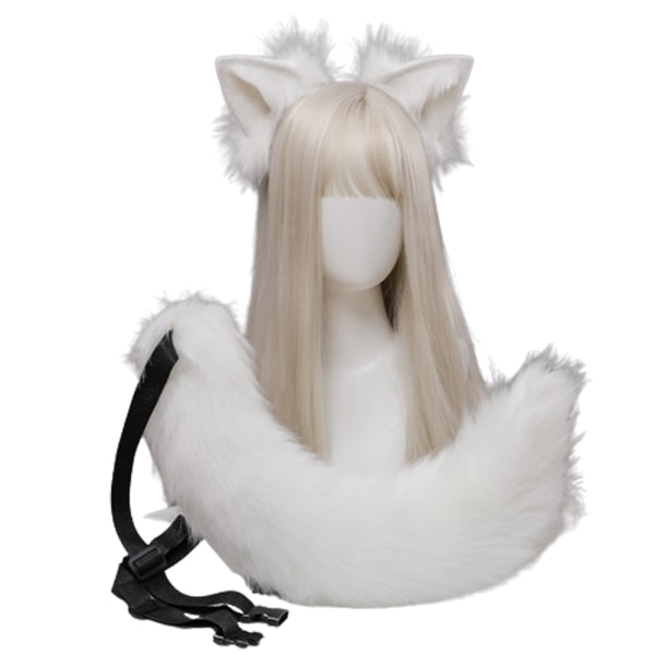 Cat Ears Wolf Fox Ears Tail Set Animal Cute Head Accessories for White