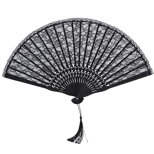 Dobbeltlags Vintage Japansk Stil Blonder Håndfoldbar Fan til Kvinder Performance Gave Party Dekoration Prop Sort