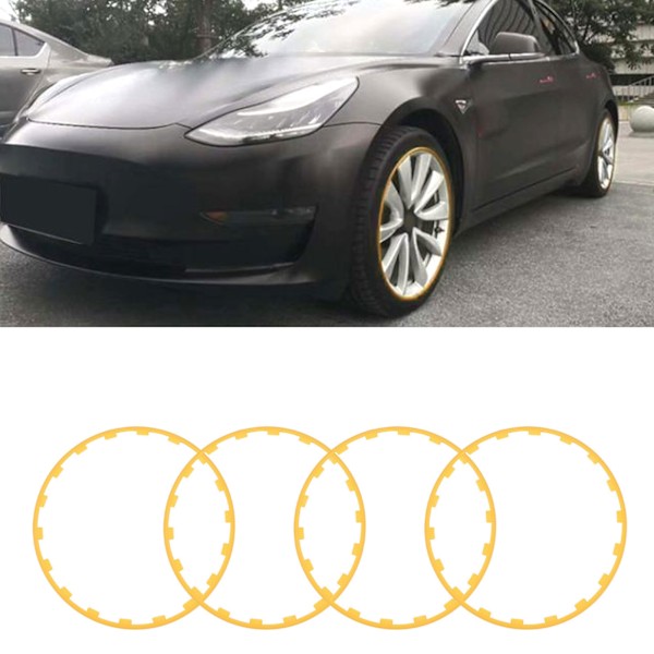 4 STK Fälgsäkerhetsring Repskydd Universal Passform Ersättning för Tesla Model 3 2017 till 2023 18-tums Hjul Gul