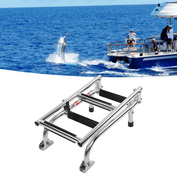 Båtstige med 4 trinn, sammenleggbar, avtakbar, justerbar, sklisikker, 316 rustfritt stål, montering på hekken for pontongbåter og yachter