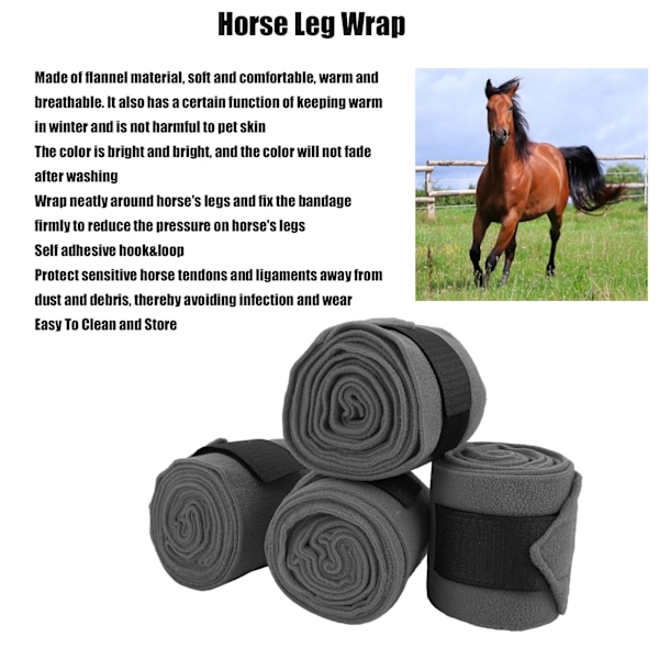 4 st Hästbenskydd Självhäftande Dubbelsidig Fleece Hästbensbandage för Träning & Motion Grå