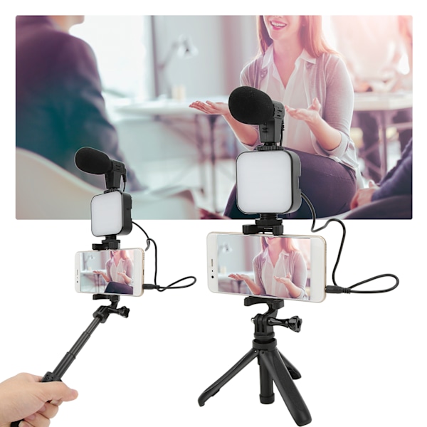 Smartphone Vlogging Kit Live Broadcast Telefon Video Mikrofon Kit med Fyldlys Stativ og Telefonholder