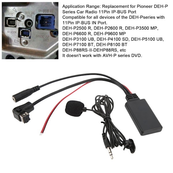 150cm Bluetooth Aux IN Adapterkabel med Mikrofonutskifting for Pioneer DEHP-serie Bilradio 11-pin IPBUS-port