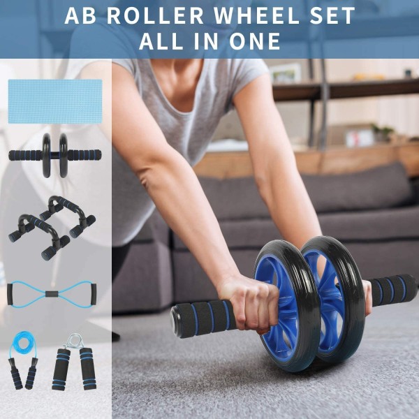 AB Roller magetrener 6in1 fitnesssett med knebeskyttere, push-up håndtak/push up stativ, fitness motstandsbånd, hoppetau, håndtrener for