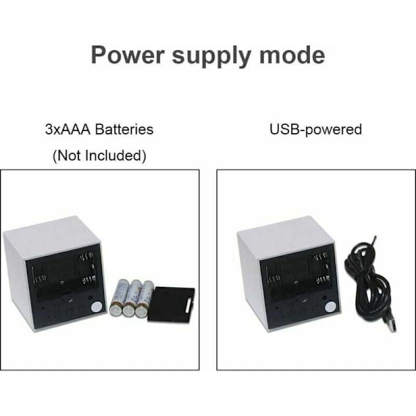 Skrivbordsklocka i trä, strålande färger med snooze-funktion, enkel att använda, USB/batteridriven för sovrum, sängbord och kontor (Vit)