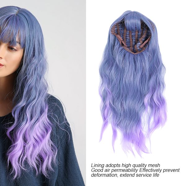 Langt krøllete parykk for kvinner i gråblå gradient - Stilig cosplay-parykk for fest - Syntetisk parykk 60 cm