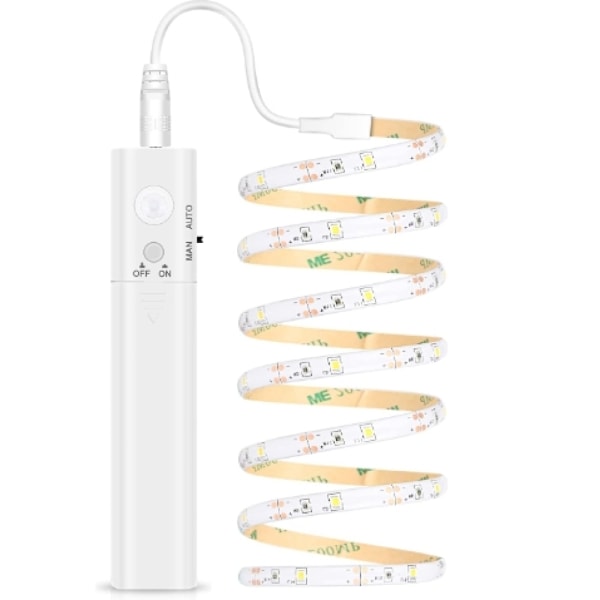 Lättinstallerad ljusremsa för hemförbättringar, rörelseaktiverad varmvit LED med PIR-sensor, batteridriven för snabb installation i barnrum, sovrum,
