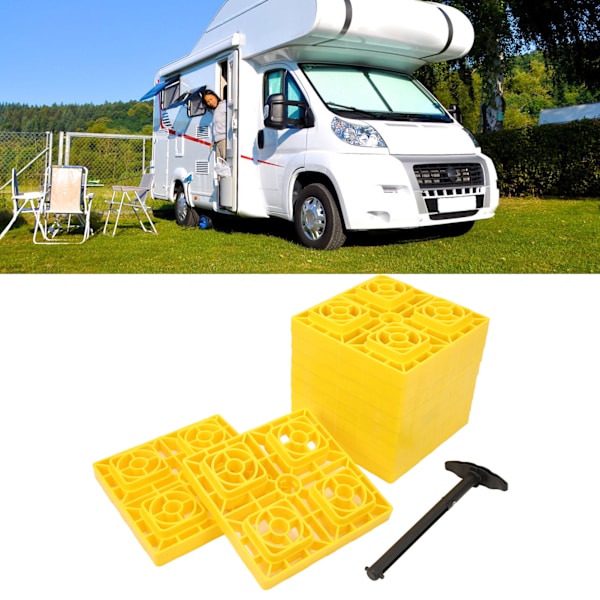 10 stk Campingudstyr Nivelleringsblokke Antislip Puder Design Heavy Duty Nivelleringsblokke med Opbevaringspose til Nivellering af Enkelt- og Dobbelthjul