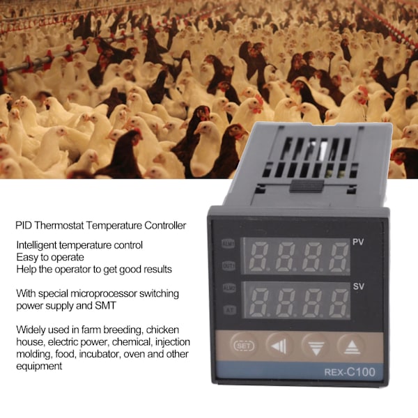 PID Termostat Temperaturregulator Set 0‑400℃ Kycklinghus Temperaturregulator med Termoelement Relä 100‑240V 25A