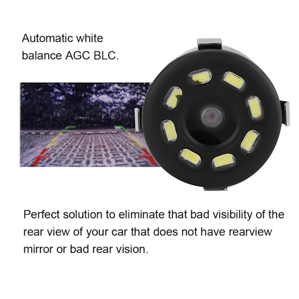 8 LED 170° Bred Vinkel Bakkamera Bakkelygte Nattesyn Funktion Vandafvisende