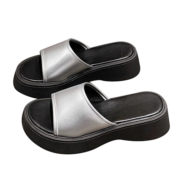 Platform Slidesandaler Bløde Sål Antislip Komfortable Slip On Sandaler til Hjem Strand Shopping Sølv 38