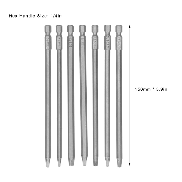 7 stk Skrutrekkerbitt Kvadratisk Elektrisk Krom-Vanadium Stål Hex Håndtak 150mm 1 stk Deksel