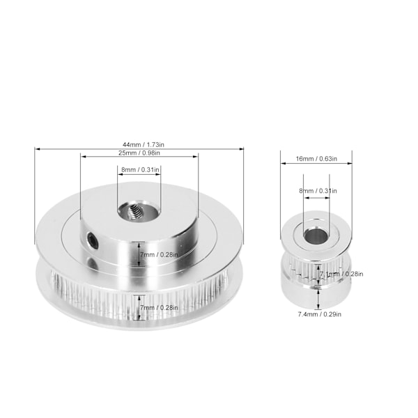 2 Sett Synkron Hjul GT2 Aluminium Legering Timing Hjul med 2 stk Lengde 200mm Bredde 6mm Belte 8mm Indre Bore