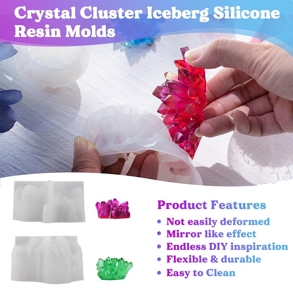 Kristallkluster Resinformar, Stora och Små Storlekar Kristallformade Silikonformar för Resin
