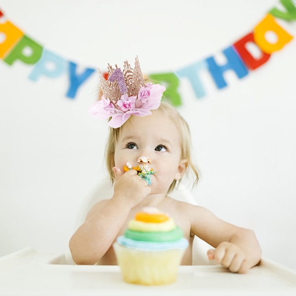 Baby Lace Blomsterkrone 1. Fødselsdag Hovedbånd, Pige Dreng