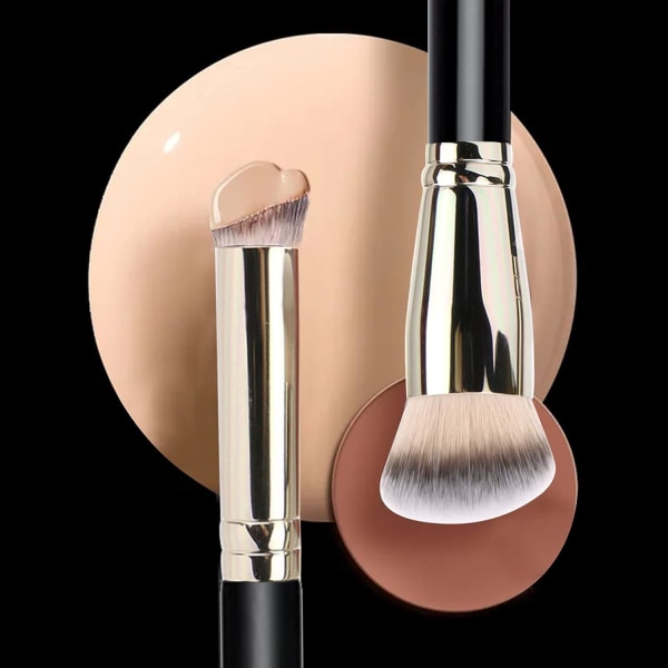 2 Pack Foundation Brush -sivellin, jossa on pyöreä vino meikkisivellin ja minikulmainen peitevoideharja, litteä yläosa, nenän muotoinen sivellin, täydellinen